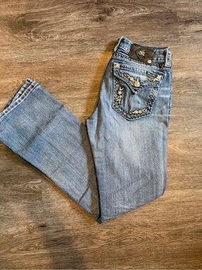 Miss Me Medium Blue Embroidered Boot Cut Jeans